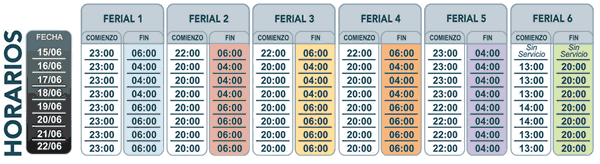 horarios de lineas al ferial del Corpus de Granada