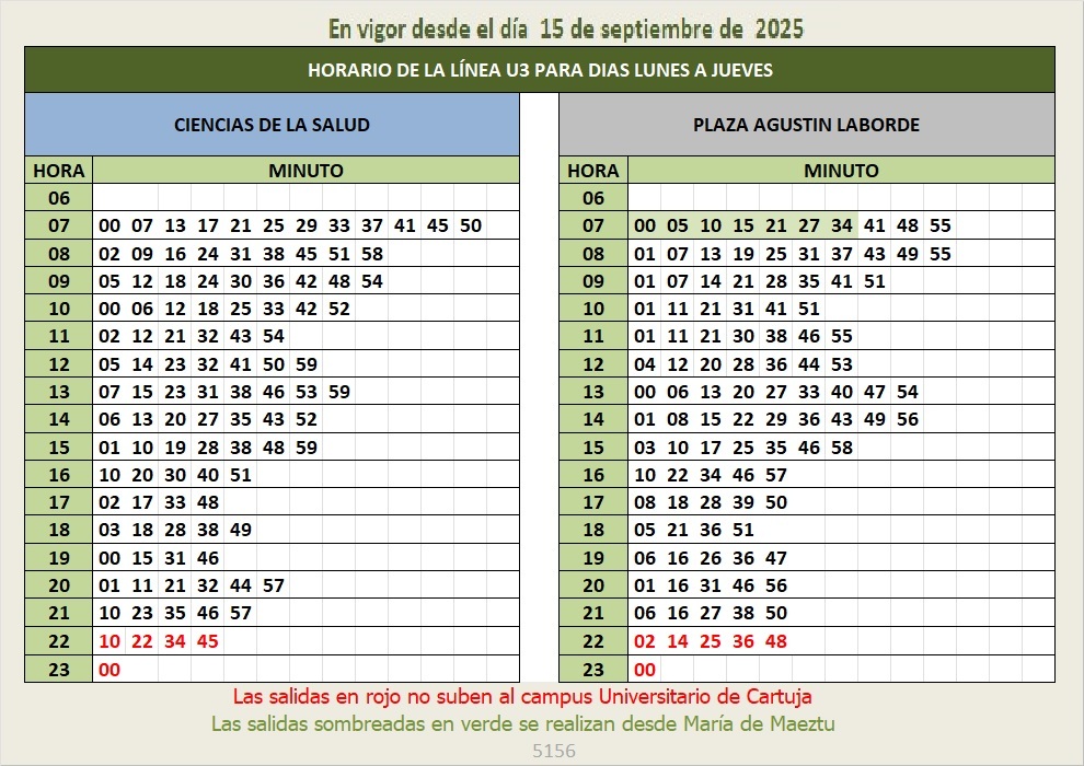 Horarios línea U3