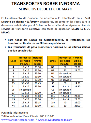 servicio bus urbano granada 6 de mayo de 2020 covid19